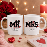 Coppia di tazze bianche con scritte MR e MRS Federico e Valentina