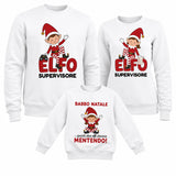 Set di tre felpe bianche con stampa elfo: “ELFO supervisore” e “Babbo Natale”