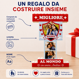 Trofeo in mattoncini rosso e beige con scritta MIGLIORE e tre foto con cuori