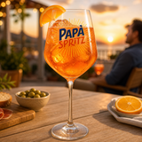 Bicchiere da spritz con scritta “PAPA SPRITZ” arancione, calice in vetro