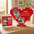 Cuore di mattoncini rosso con foto di famiglia e scritta Papà, regalo per papà