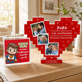 Cuore di mattoncini rosso con foto di famiglia e scritta Papà, regalo per papà