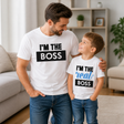 Set t-shirt bianche padre e figlio con 'I'M THE BOSS' e 'I'm the real BOSS'