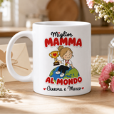 Tazza bianca “Miglior Mamma” con “Al Mondo” e “Ginevra e Marco”