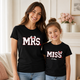 T-shirt nere coordinate: donna con MRS e bambina con MISS