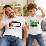 Set magliette bianche papà e bambino con stampa batteria e nome DAVIDE.