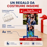 Trofeo di mattoncini con due foto e scritta “Migliore mamma”, base “ALMONDO”