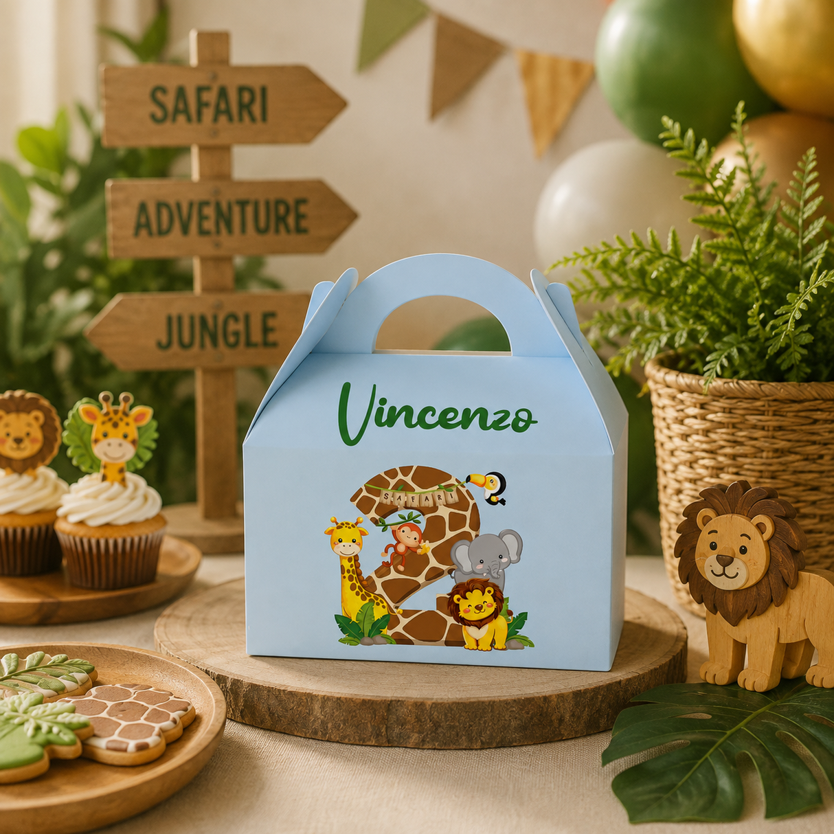 Set 6 box personalizzate compleanno a tema Safari