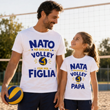 T-shirt bianca uomo e bambina con grafica “NATO VOLLEY” e pallavolo