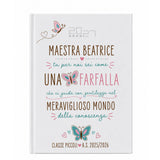 Agenda personalizzata per maestra con copertina bianca e farfalla colorata