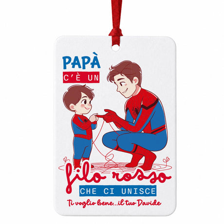 Profumatore auto personalizzato quadrato bianco con illustrazione e scritta 'Papà'