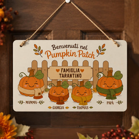 Targa in plexiglass autunnale con zucche: Pumpkin Patch, famiglia Tarantino (Giorgia, Thomas).