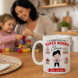 Tazza bianca in ceramica con scritta “Super Nonna” e nome Elvira