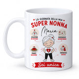 Tazza bianca in ceramica con scritta “Super Nonna” e nome Maria