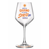 Calice da spritz personalizzato con stampa «Spritzzo Energia» sotto «Nato a Giugno»