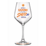 Calice da spritz personalizzato con scritta «Nato a Giugno» e «Spritzzo Energia»