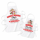 Set di grembiule bianco da chef con NONNA BRIGIDA Chef e mini AURORA
