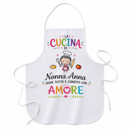 Grembiule da cucina bianco con stampa “Nonna Anna” e scritta “AMORE”
