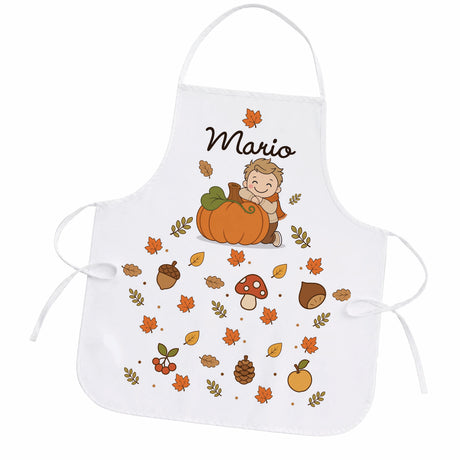 Grembiule bambino bianco personalizzato con stampa zucca e nome Mario
