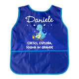 Grembiule da pittura bambino blu con nome Daniele e dino illustrato