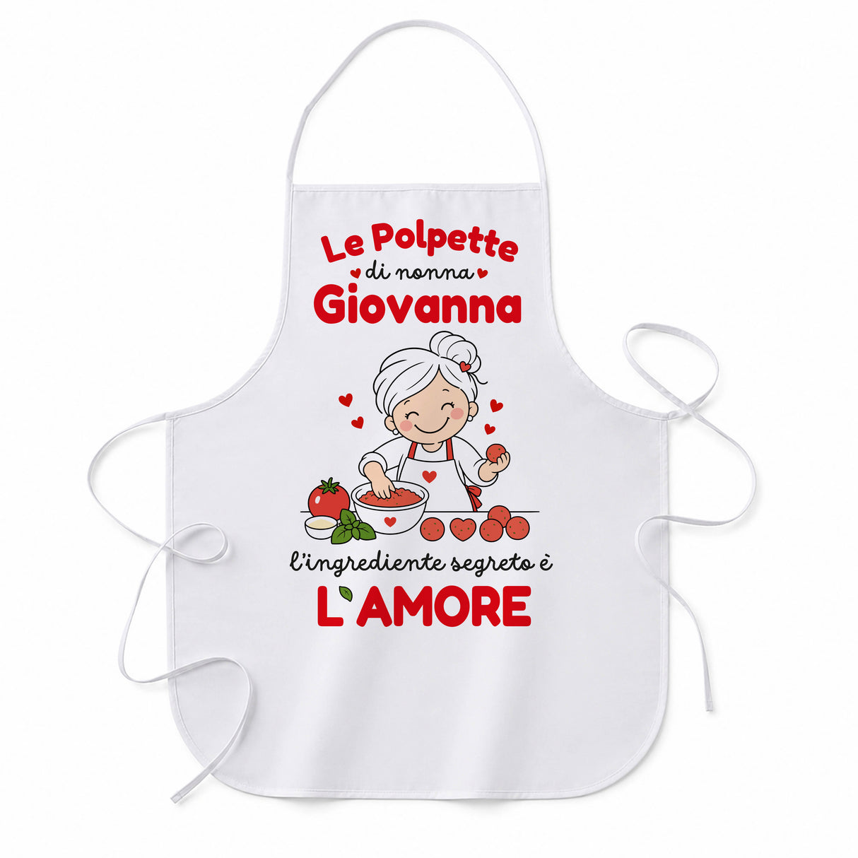 Grembiule personalizzato bianco con stampa rossa e immagine di nonna chef