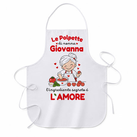 Grembiule personalizzato bianco con stampa rossa e immagine di nonna chef