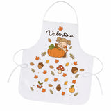 Grembiule bimba bianco con zucche/foglie autunnali e nome Valentina