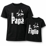 Set di due magliette nere con scritte Papà e Figlio in bianco, davanti