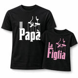 Set di t-shirt nere: “Papà” bianco e “La Figlia” rosa