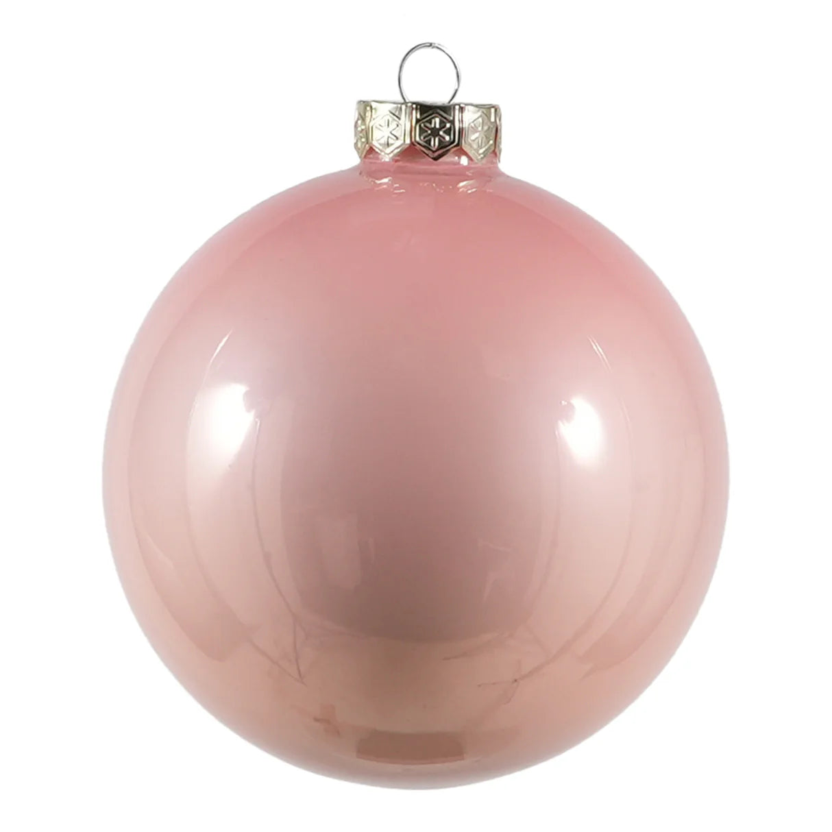 Pallina di Natale in vetro rosa lucida con gancio in metallo