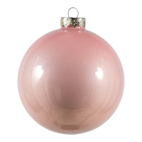 Pallina di Natale in vetro rosa lucida con gancio in metallo