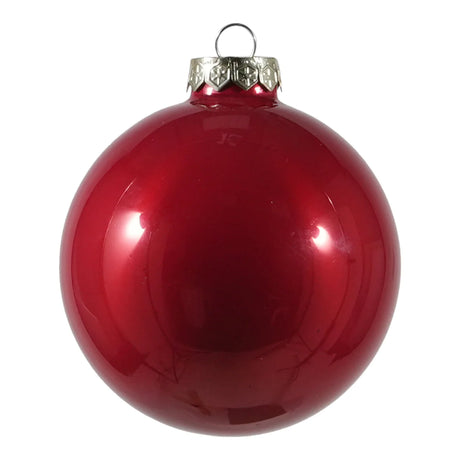 Pallina di Natale in vetro rossa lucida con gancio in metallo