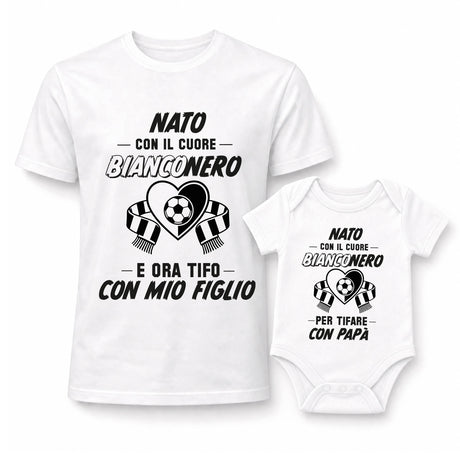 Set t-shirt e body bianchi con stampa calcio nera e grigia "Bianconerо"