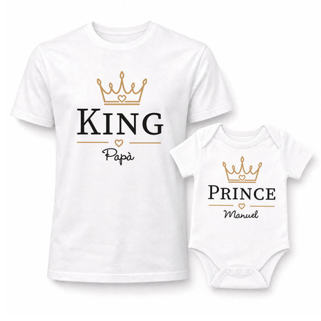 Set t-shirt e body bianchi con stampa corona KING Papà e corona PRINCE