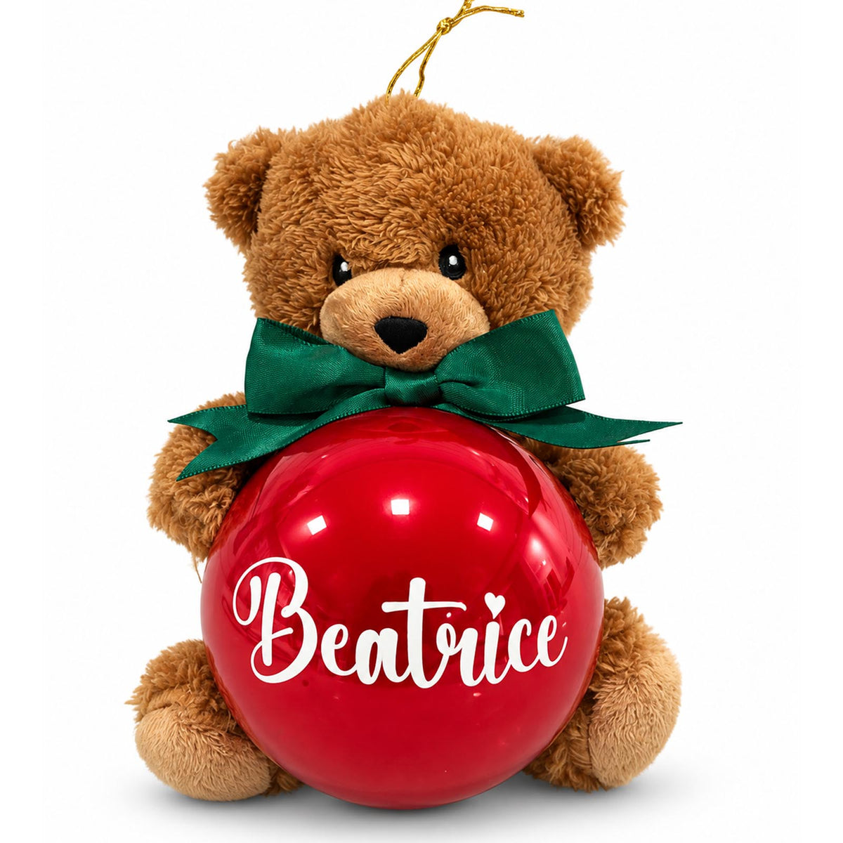 Decorazione Natalizia Personalizzata con Nome – Orsetto con Pallina di Natale in Vetro Rossa