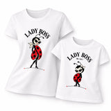 Set t-shirt coordinate bianche mamma e figlia con stampa Lady Boss e Lady Boss Mini