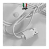 Cavo USB bianco con connettore per lampada LED in plexiglass, Made in Italy
