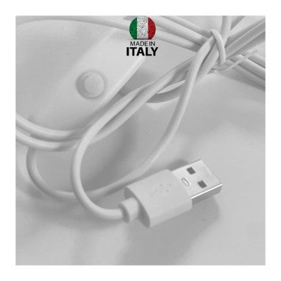 Cavo USB bianco con connettore per lampada LED in plexiglass, Made in Italy