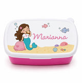 Porta pranzo bambini bianco con sirena e nome Marianna, base rosa