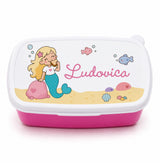 Porta pranzo bambini bianco con sirena e nome Ludovica, base rosa