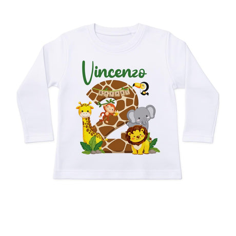 Maglietta  Personalizzata Festa Safari con Nome e Numero Età - Party a Tema Safari - Manica Lunga