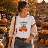 Maglietta donna bianca “Pumpkin Season” con zucca e nome VALERIA
