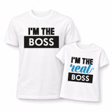 Set t-shirt bianche: adulto 'I'M THE BOSS' e bimbo 'I'm the real BOSS'
