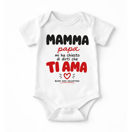 Body neonato bianco maniche corte con stampa 'MAMMA papà' e cuore rosso