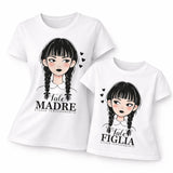 T-shirt coordinate mamma e figlia bianche con stampa “Tale Madre” e “Tale Figlia”
