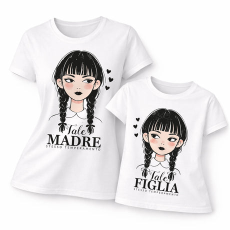 T-shirt coordinate mamma e figlia bianche con stampa “Tale Madre” e “Tale Figlia”