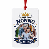 Profumatore per auto quadrato bianco con laccio rosso, foto e scritta «Miglior Nonno»