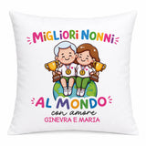 Cuscino bianco con stampa 'Migliori Nonni al mondo' GINEVRA E MARIA