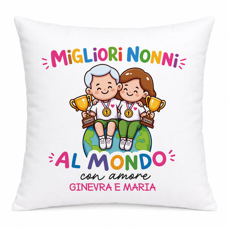 Cuscino bianco con stampa 'Migliori Nonni al mondo' GINEVRA E MARIA