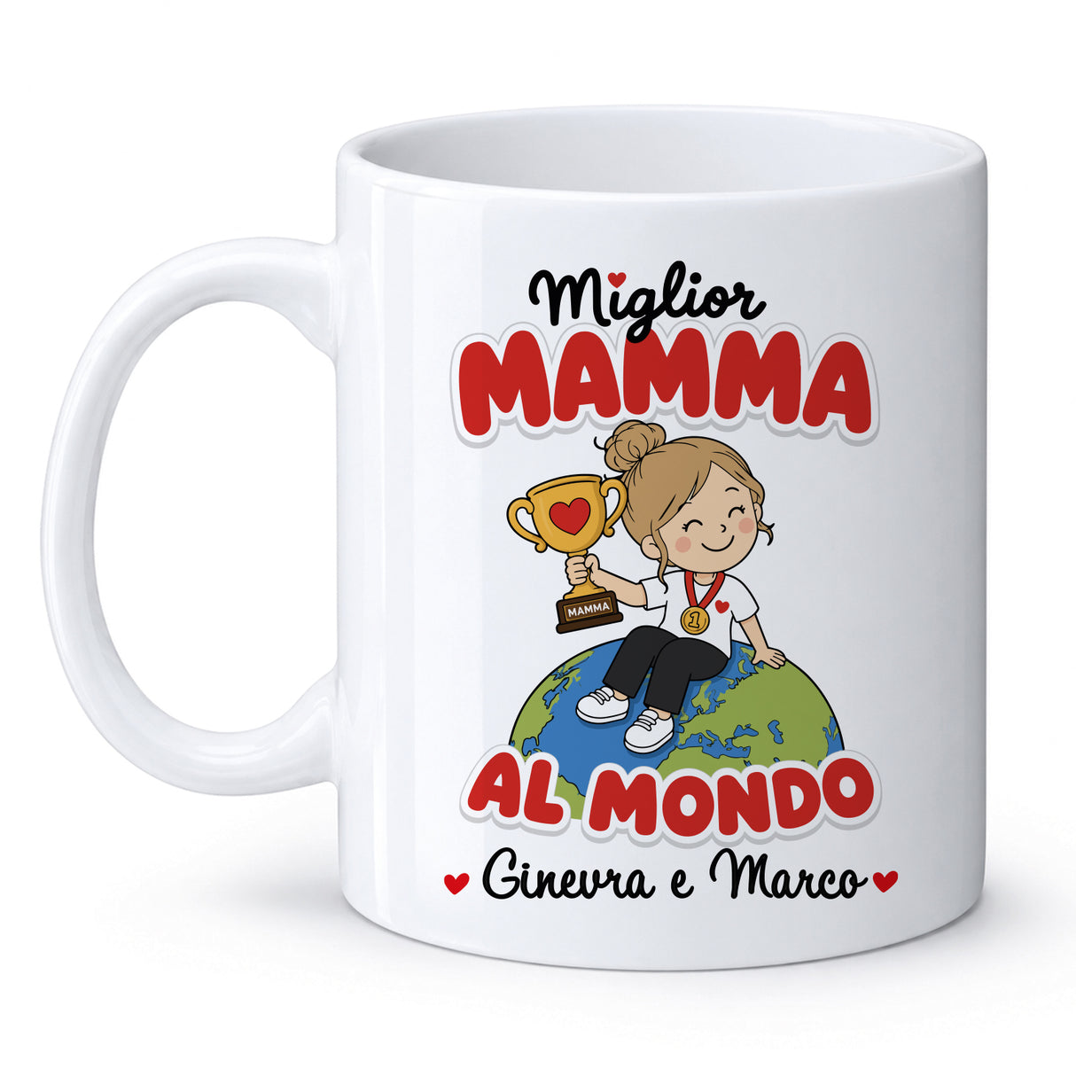 Tazza bianca “Miglior Mamma” con “Al Mondo” e “Ginevra e Marco”